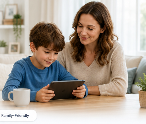 Parent helping a child use a tablet safely